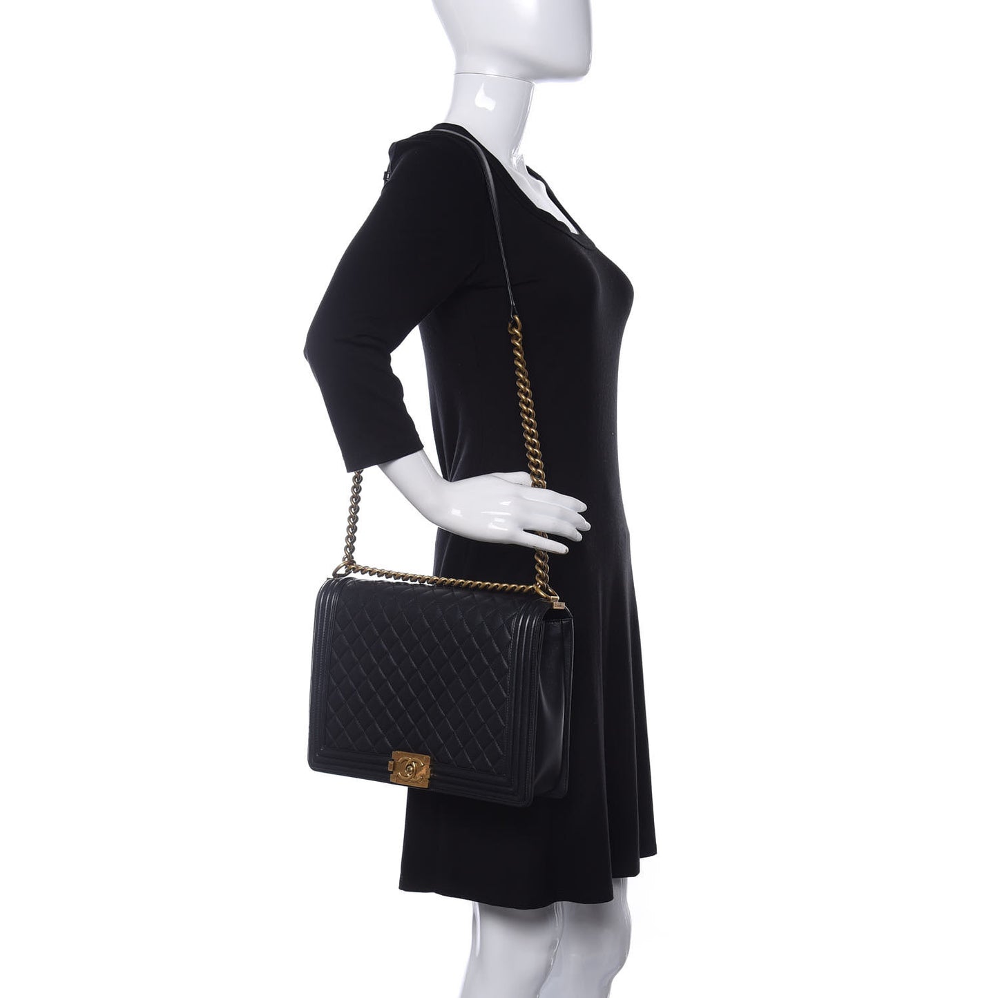 Calfskin Quilted Large Boy Flap Black