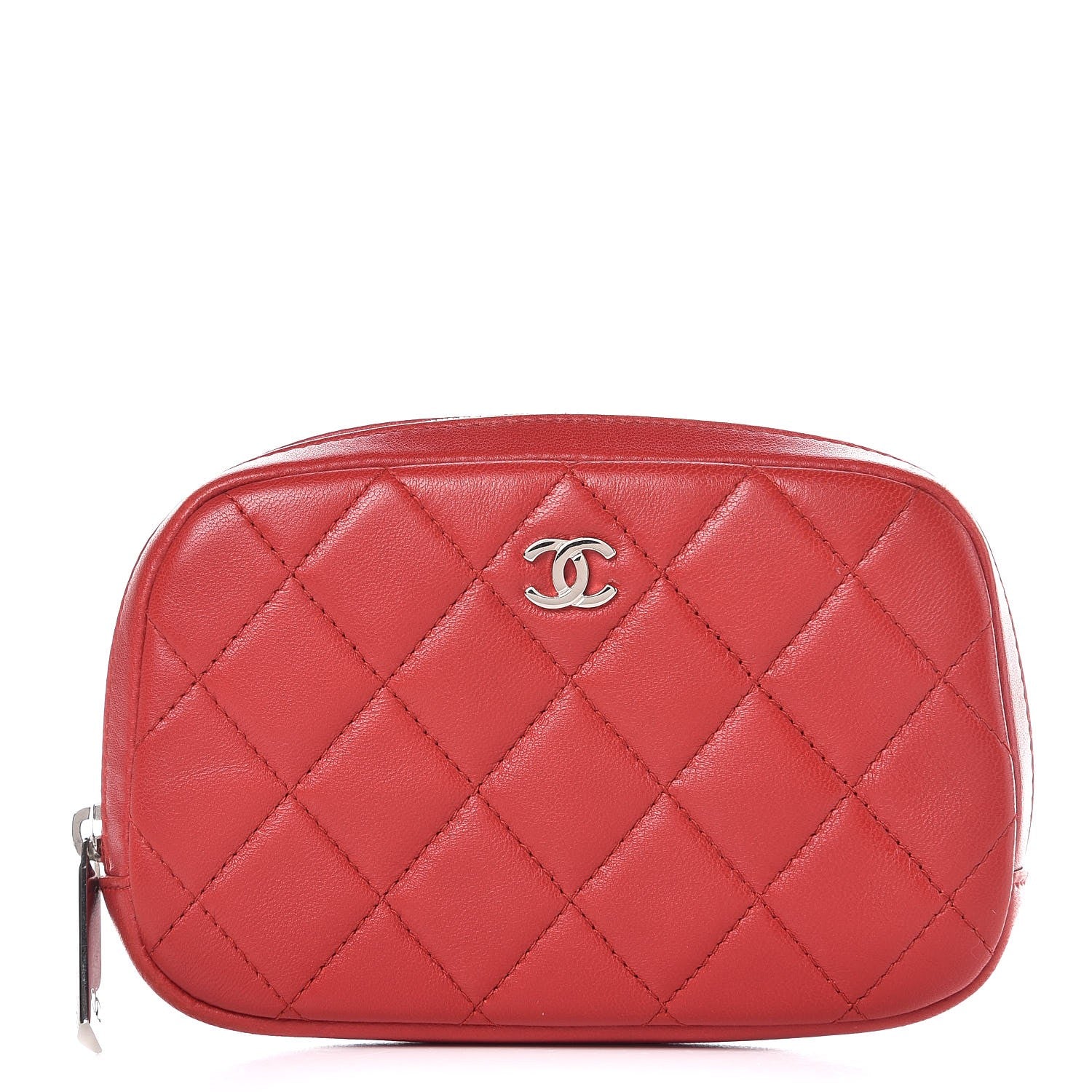 Chanel Lambskin Quilted Small Curvy Pouch Cosmetic Case Red 1 of 8