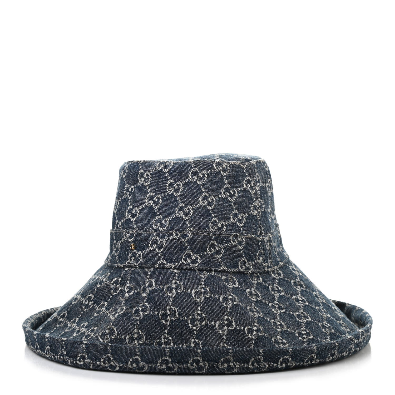 Gucci Eco Washed Denim GG Monogram Brim Hat L Blue Ivory 1 of 10