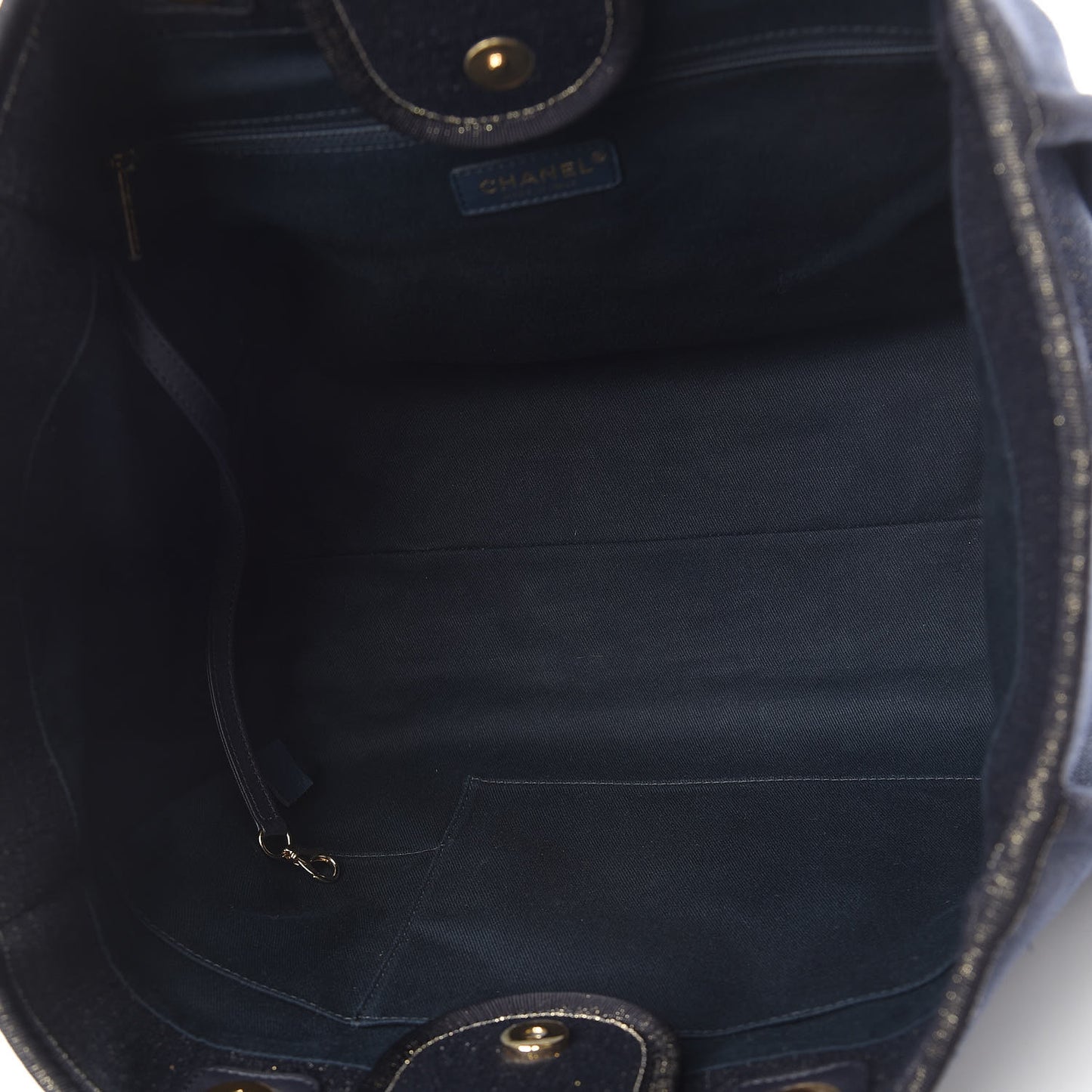 Lurex Canvas Medium Deauville Tote Navy Blue Gold