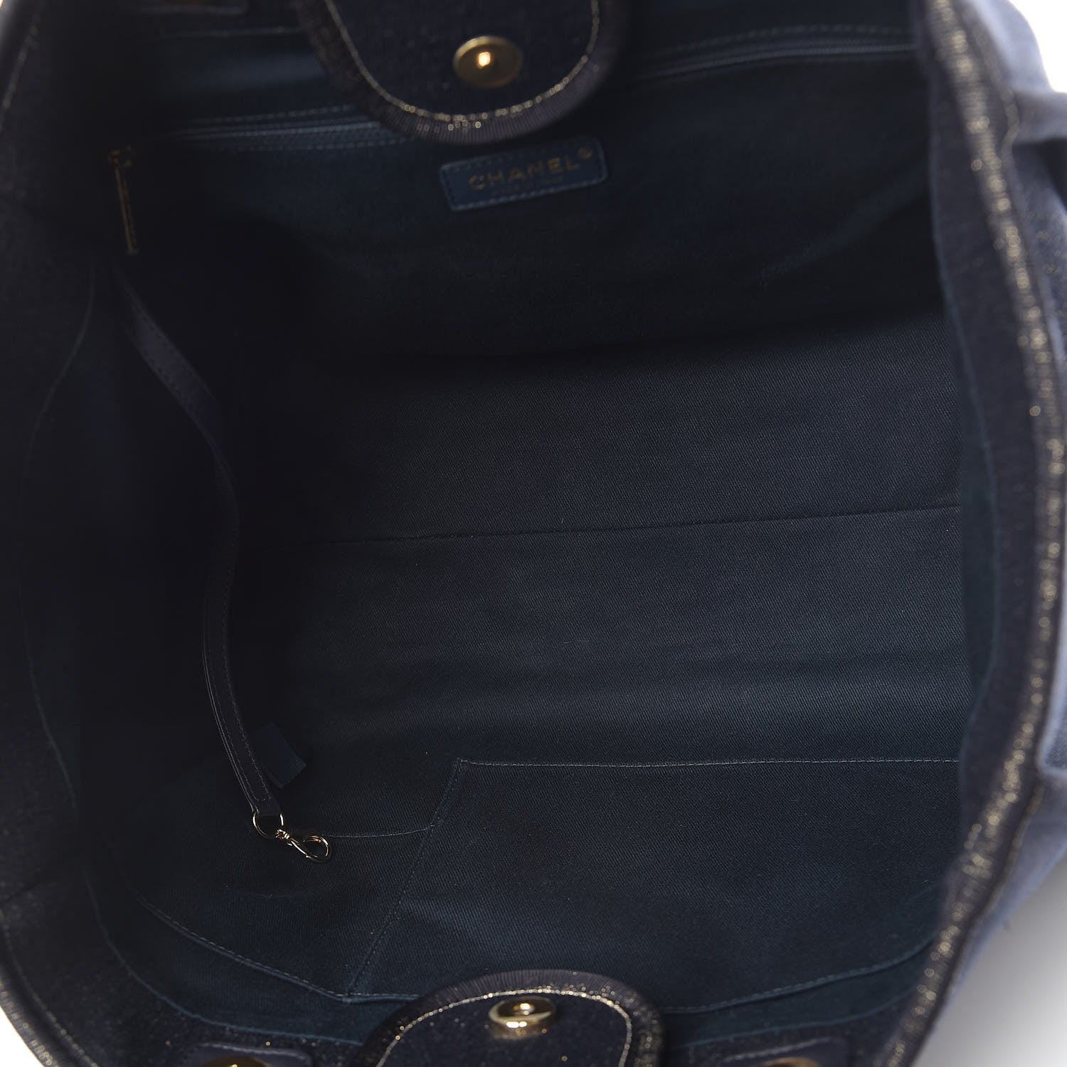 Chanel Lurex Canvas Medium Deauville Tote Navy Blue Gold 5 of 13