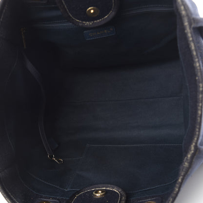Chanel Lurex Canvas Medium Deauville Tote Navy Blue Gold 5 of 13