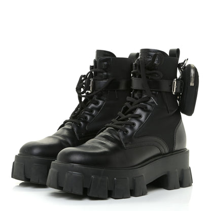 Prada Spazzolato Rois Nylon Metal Triangle Logo Monolith Pouch Pocket 55mm Boots 38 Black 2 of 19