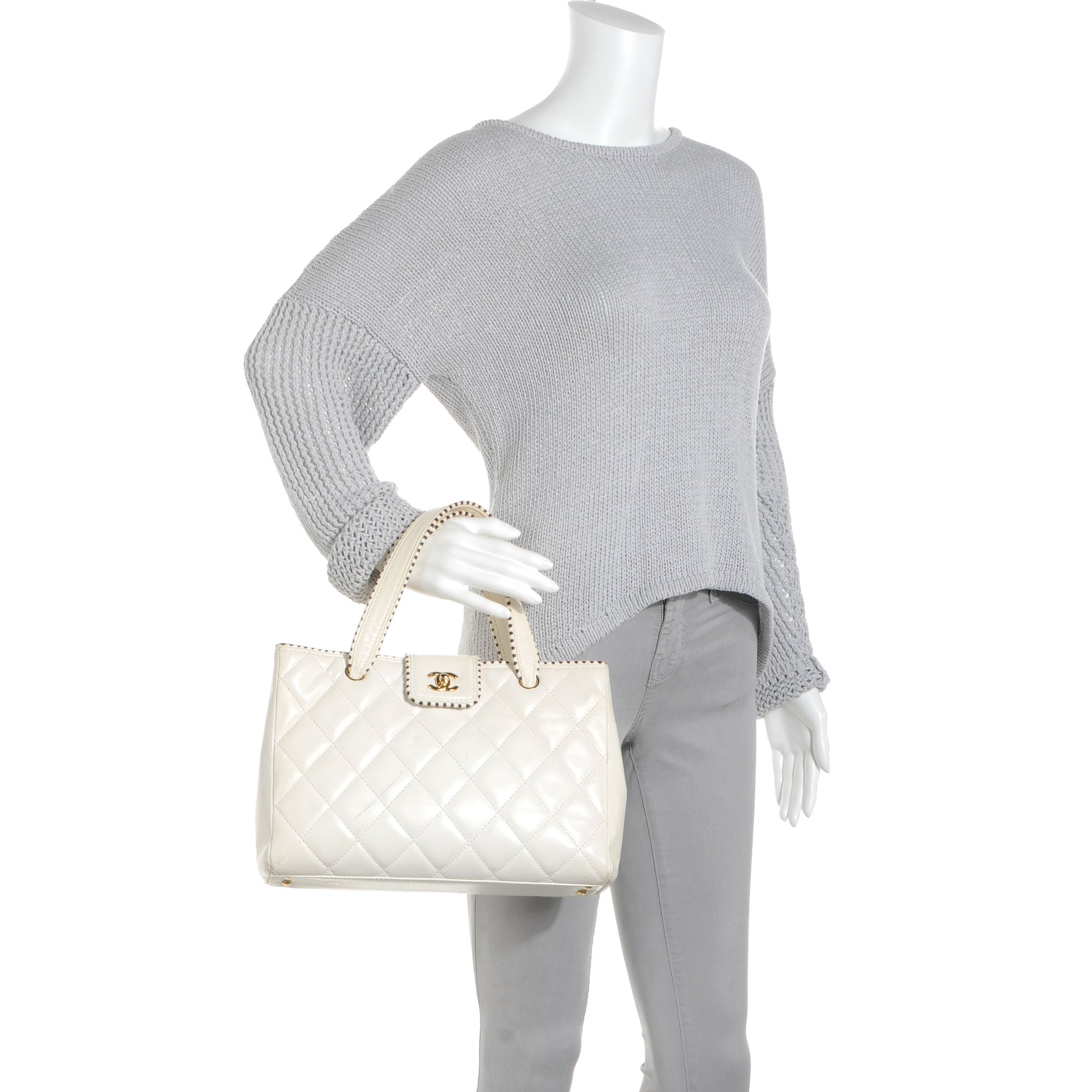 Chanel Leather CC Top Handle Bag White 2 of 11