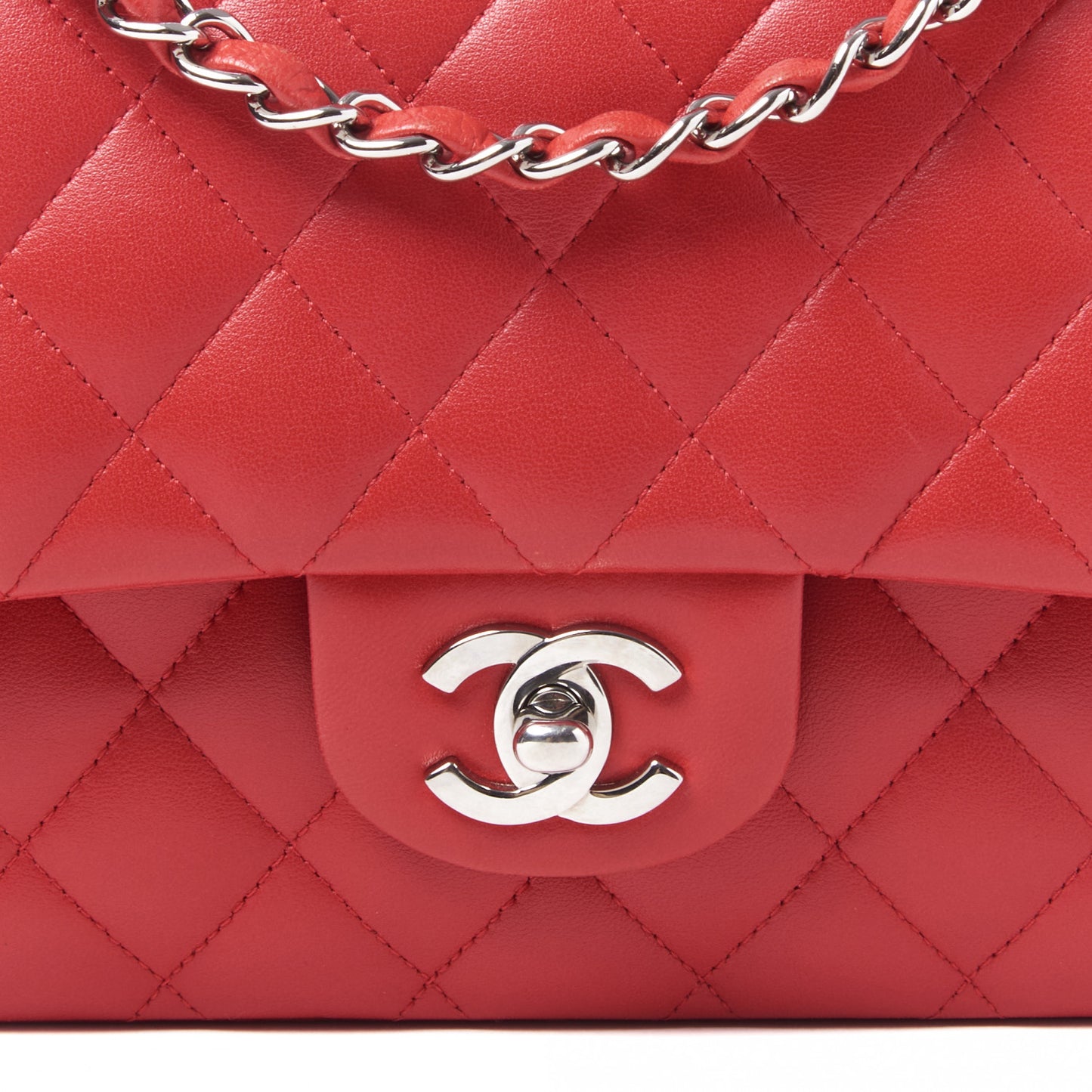 Lambskin Quilted Medium Double Flap Red