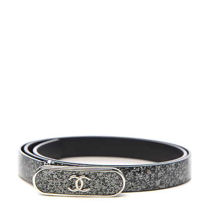 Chanel Glitter Calfskin CC Logo Skinny Belt 80 32 Charcoal 1 of 8