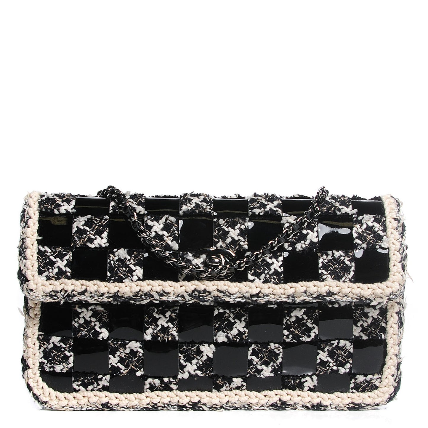 Tweed Vinyl Woven Medium Single Flap Black White