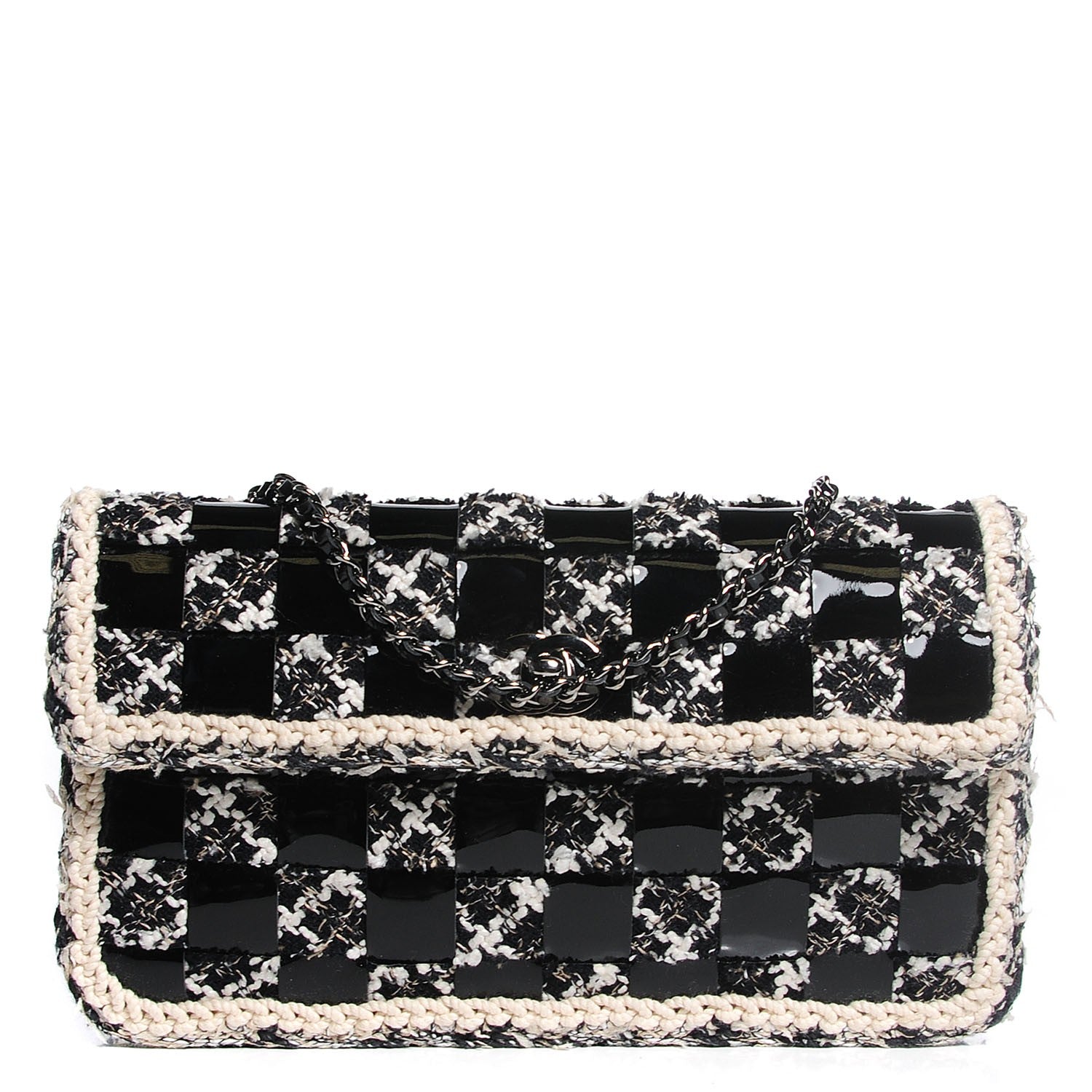 Chanel Tweed Vinyl Woven Medium Single Flap Black White 1 of 9