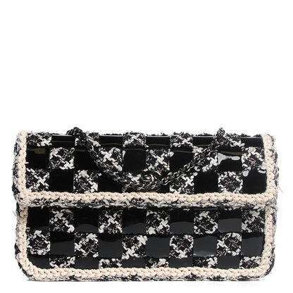 Chanel Tweed Vinyl Woven Medium Single Flap Black White 1 of 9