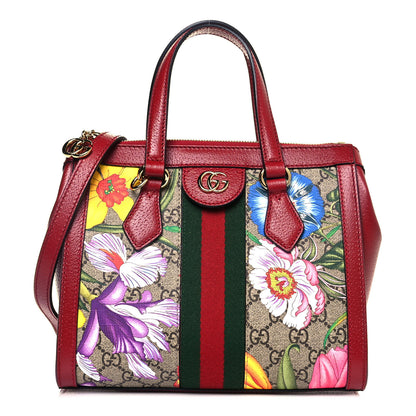 Gucci GG Supreme Monogram Flora Web Small Ophidia Tote Bag Red 1 of 13