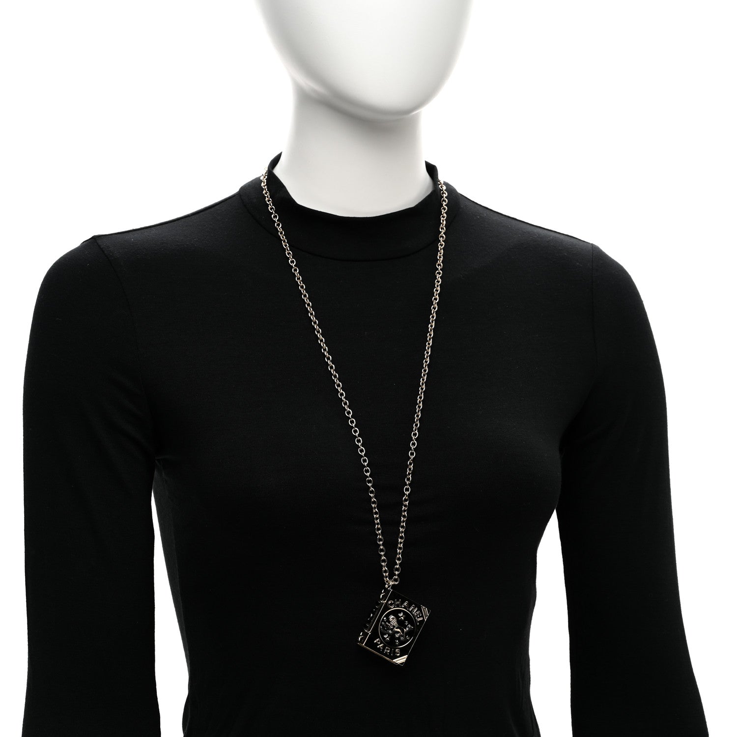 Chanel Metal CC Lion Book Locket Necklace Gold 2 of 6