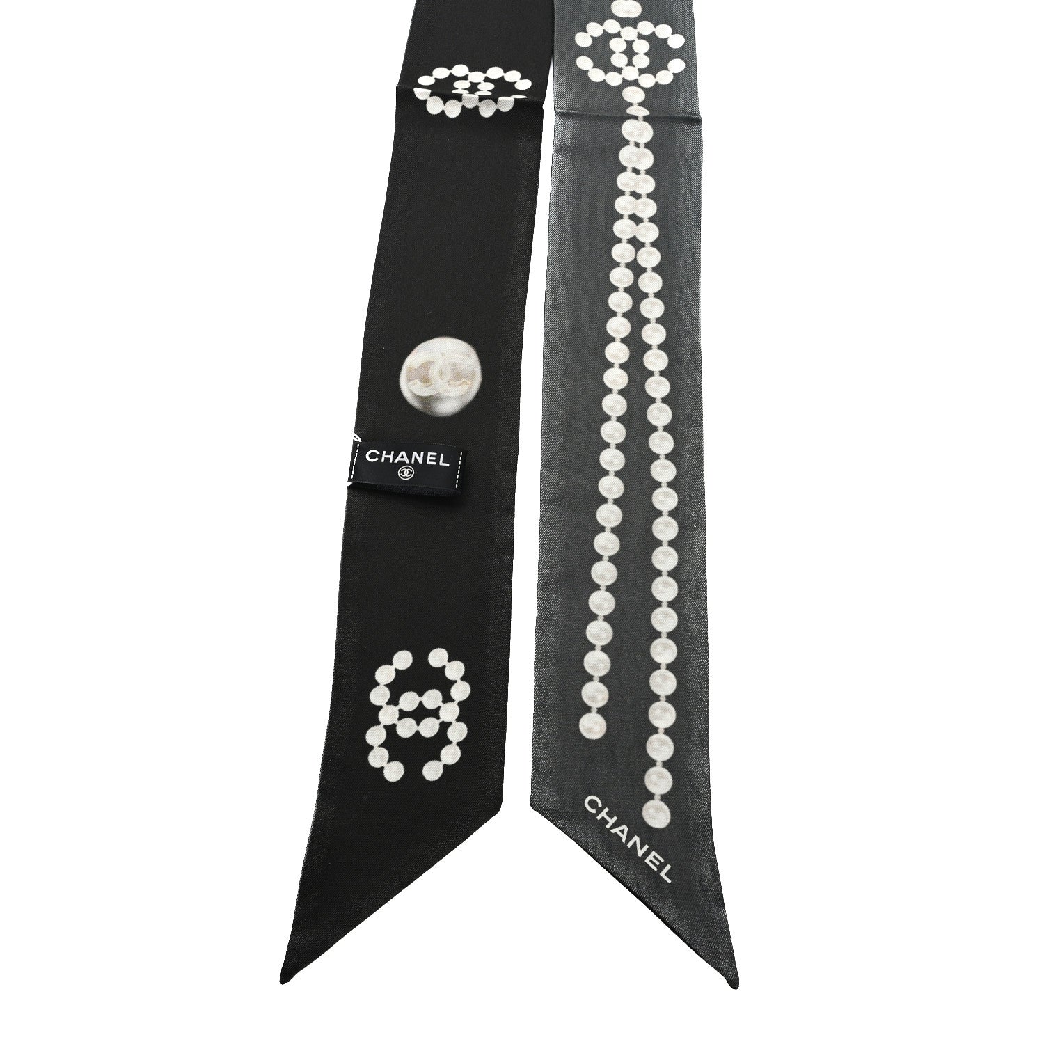 Chanel Silk Pearl CC Slim Bandeau Scarf Dark Gray Ecru Anthracite 2 of 4