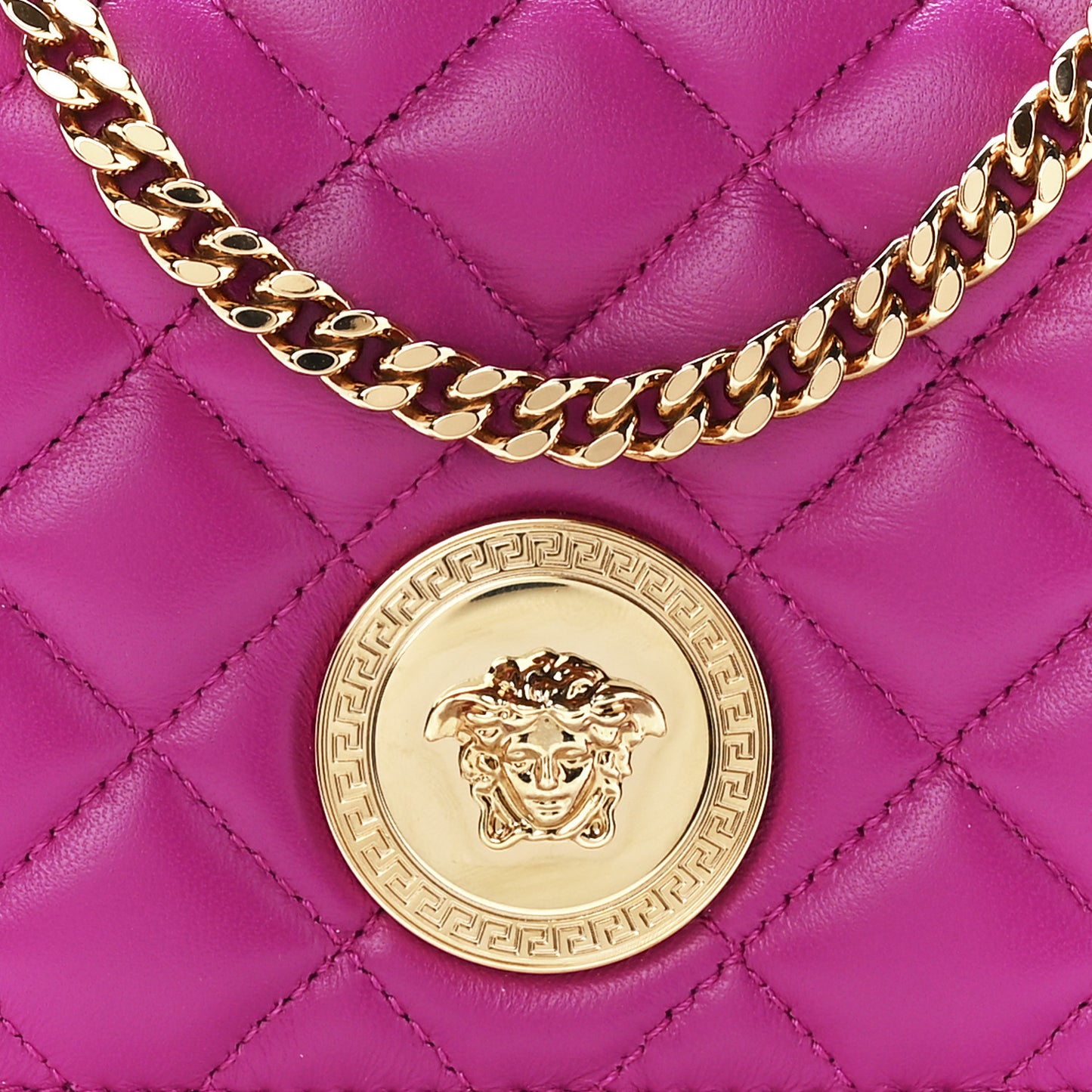 Nappa Quilted Small Medusa Chain Crossbody Pink