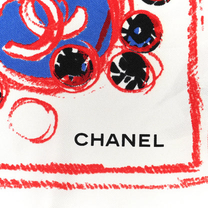 Chanel Silk Clover CC Scarf White Red Blue 2 of 3