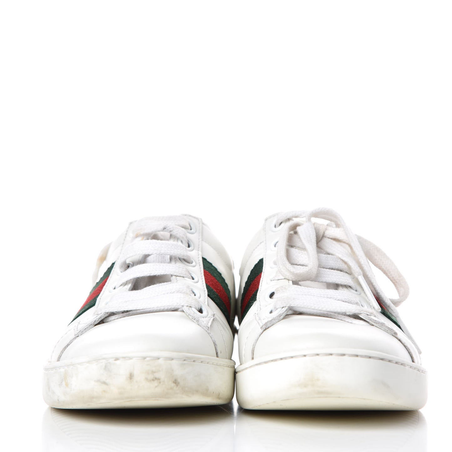 Calfskin Crocodile Web Womens Ace Sneakers 35 White Green