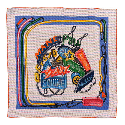 Hermes Silk Pointille Chevaloscope Neon Scarf 70 White Bleu Vert 1 of 3