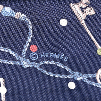 Hermes Silk Metallic Agneau Les Cles A Pois Fringed Twilly Bleu Marine Gris Argent Multicolor 3 of 4