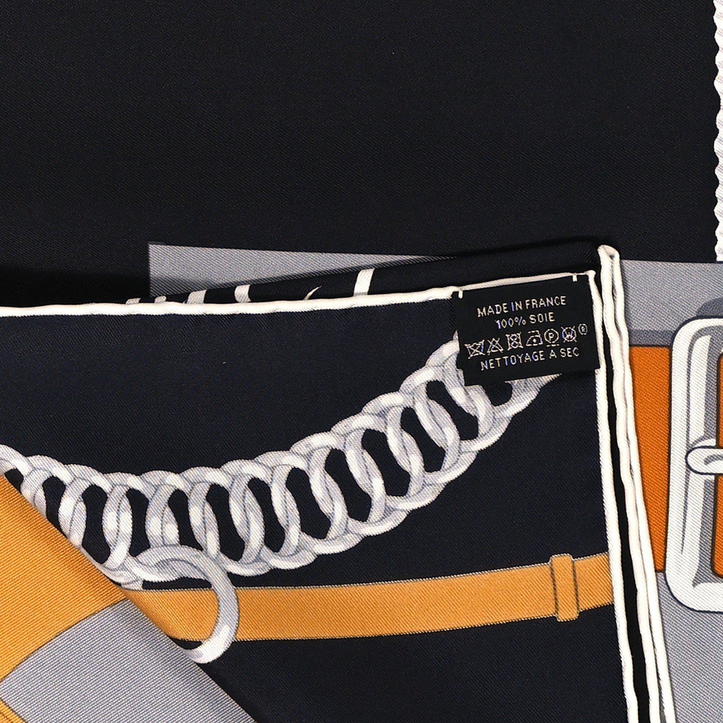 Silk Grand Manege Detail Scarf 90 Black Etoupe Caramel