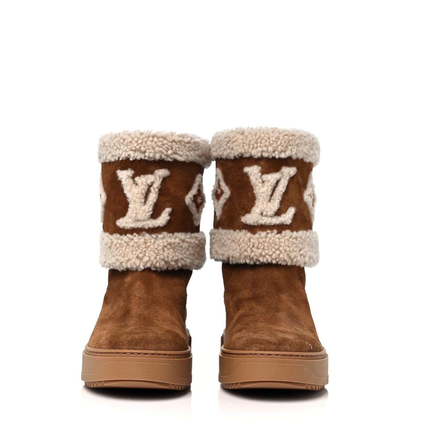 Suede Calfskin Shearling Snowdrop Flat Ankle Boot 38 Cognac