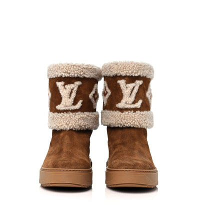 Louis Vuitton Suede Calfskin Shearling Snowdrop Flat Ankle Boot 38 Cognac 2 of 7