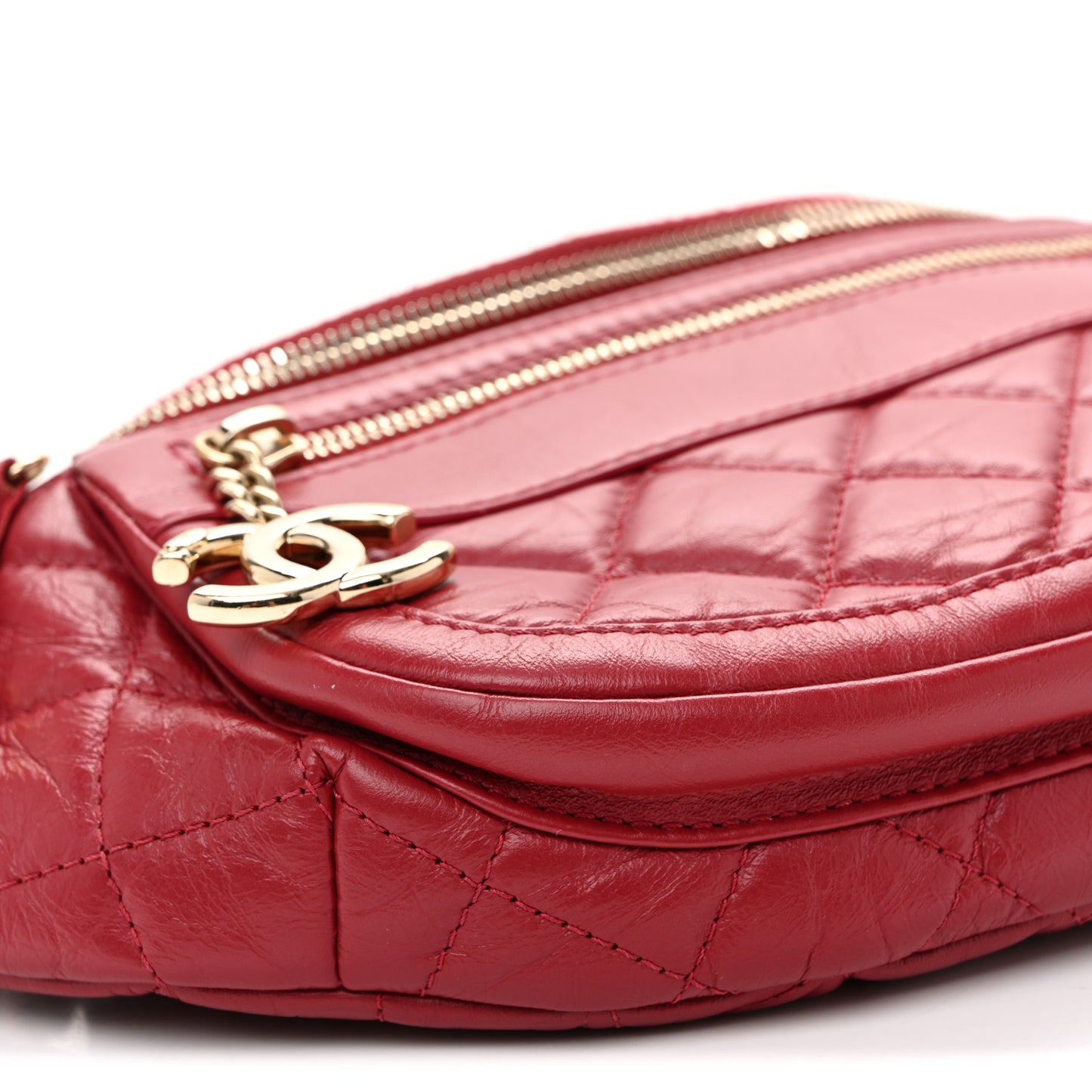 Aged Calfskin Quilted Waist Bag With Coin Purse  Red