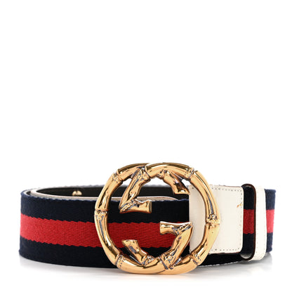 Gucci Nylon Calfskin Bamboo Interlocking G Web Belt 85 34 Navy Red White 1 of 8
