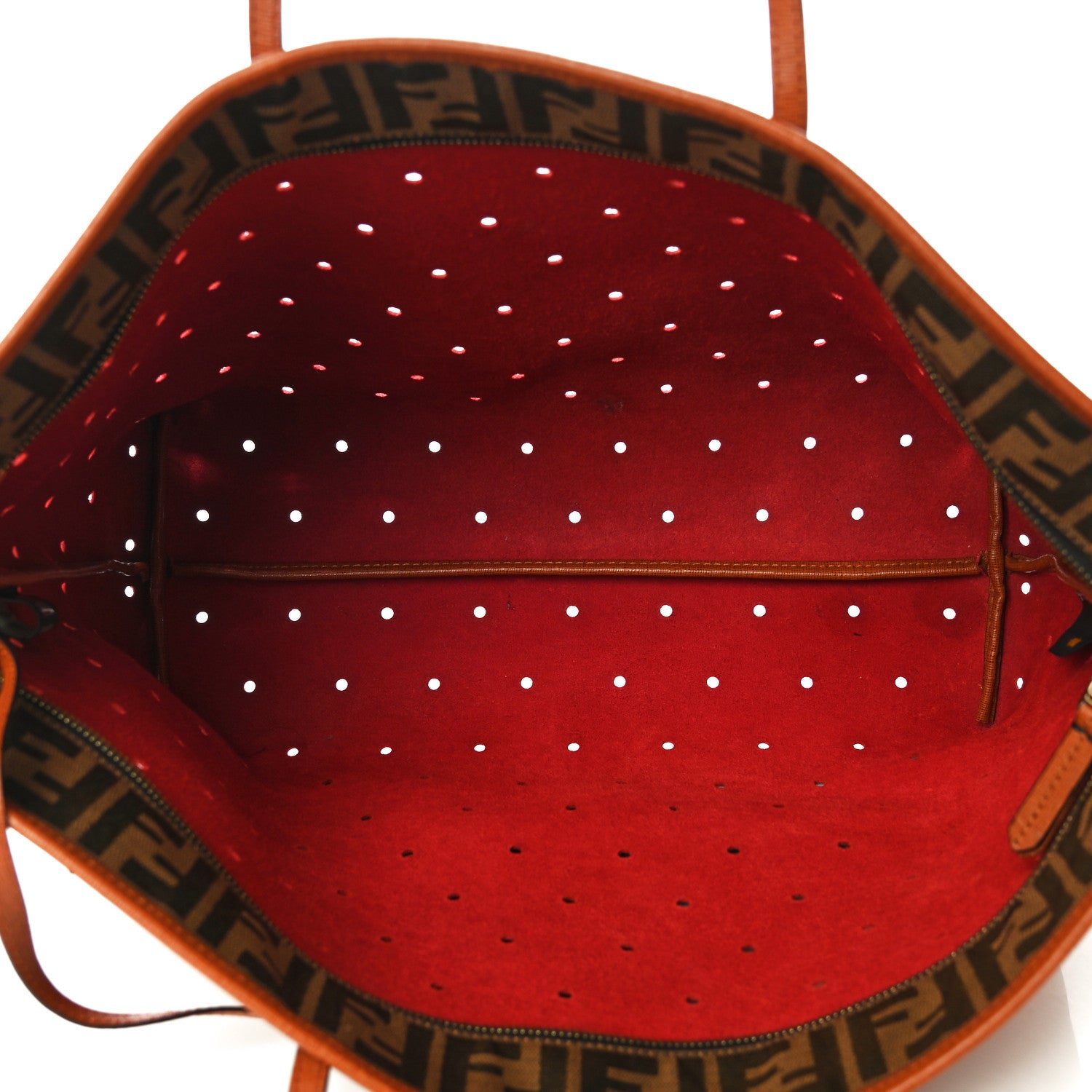 Fendi Vitello Zucca Perforated Medium Roll Tote Miel Rosso Tobacco 6 of 15