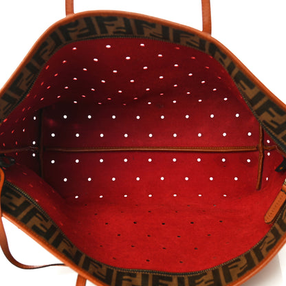 Fendi Vitello Zucca Perforated Medium Roll Tote Miel Rosso Tobacco 6 of 15