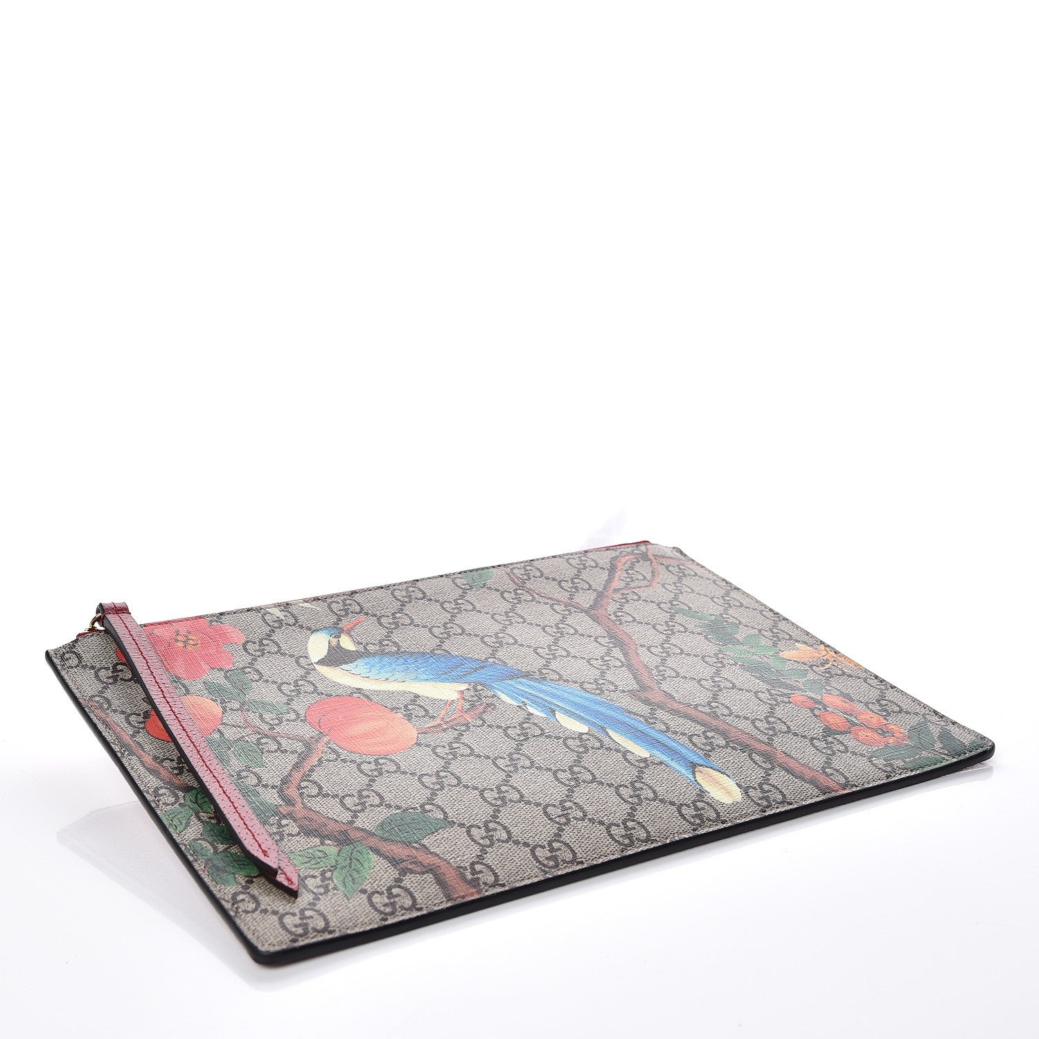 Gucci GG Supreme Monogram Tian Large Zip Pouch Beige Multicolor Red 4 of 8
