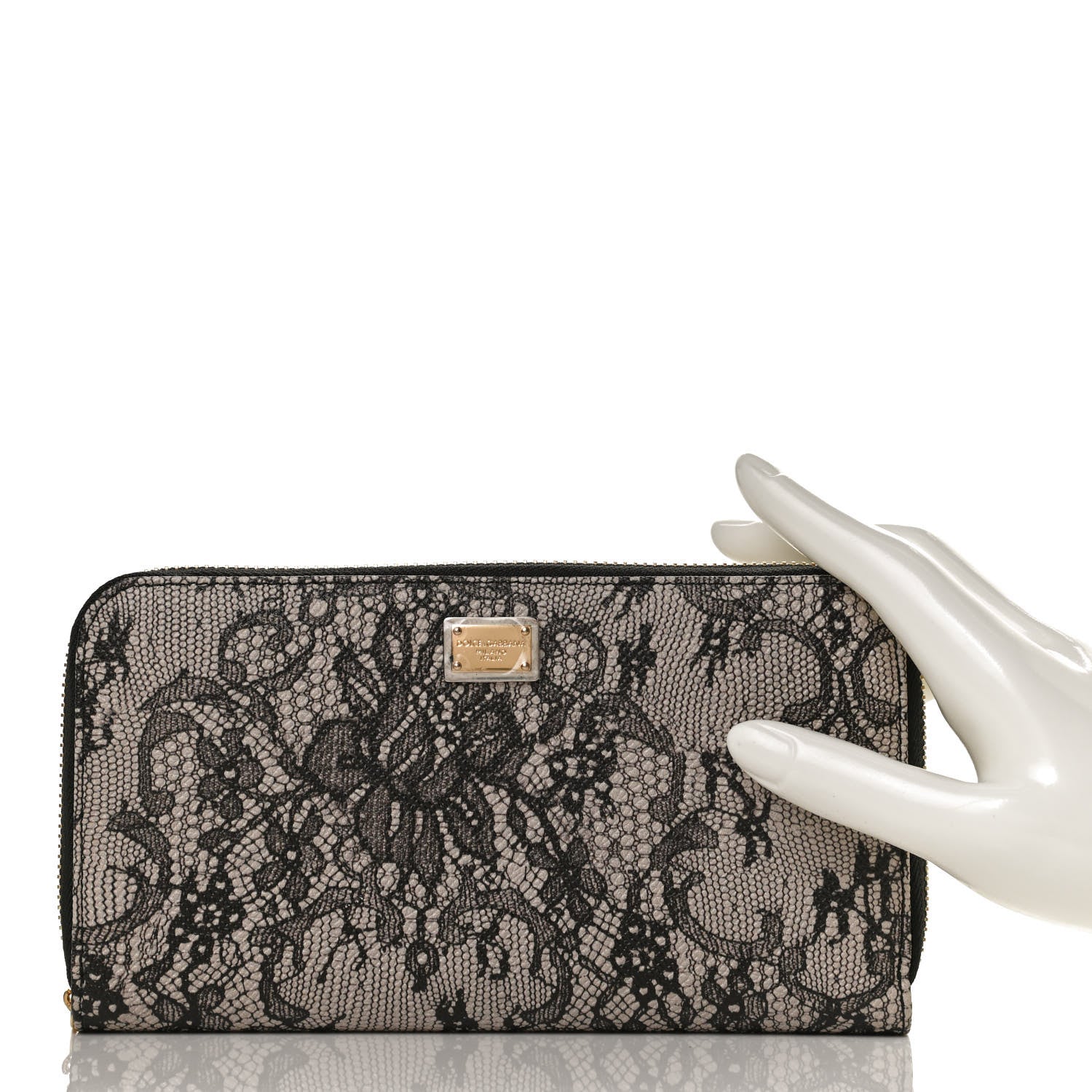 Dolce & Gabbana Dauphine Lace Print Zip Around Wallet Black 2 of 11