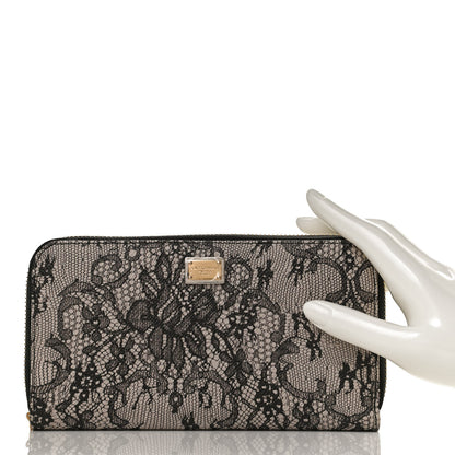 Dolce & Gabbana Dauphine Lace Print Zip Around Wallet Black 2 of 11