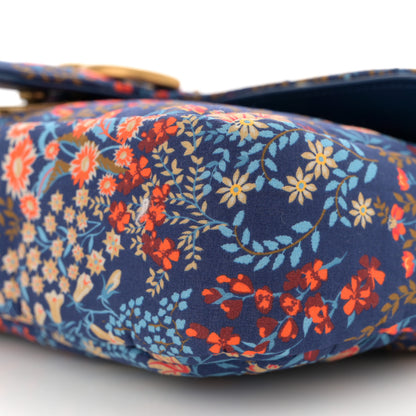 Gucci Cotton Calfskin Matelasse Floral Print Small GG Marmont Shoulder Bag Blue Red Deep Ocean Blue 10 of 11