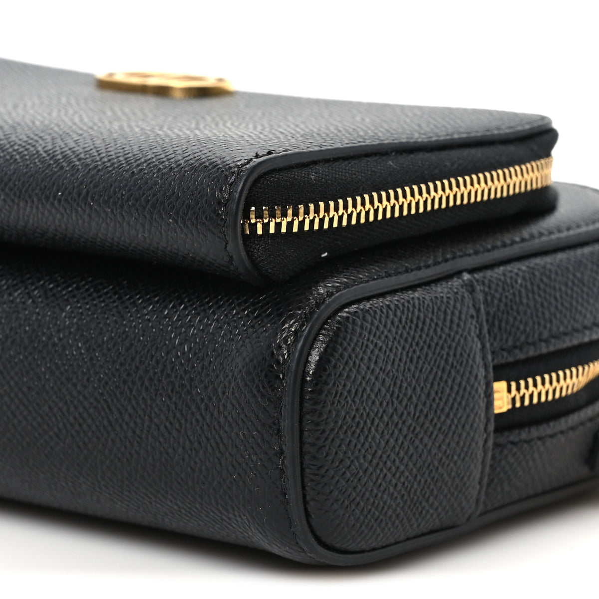 Grained Calfskin Caro Double Pouch Black