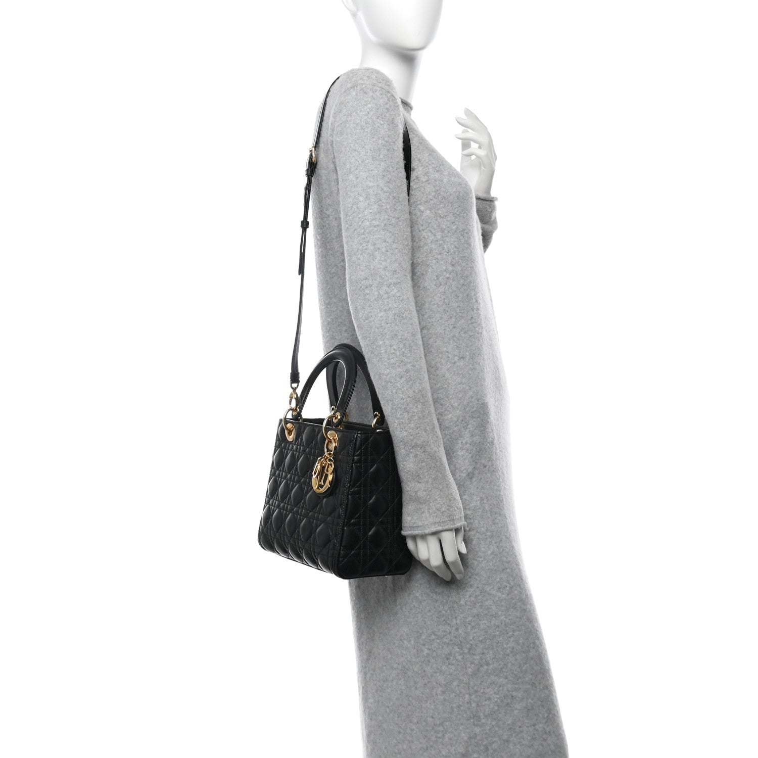 Christian Dior Lambskin Cannage Medium Lady Dior Black 2 of 9
