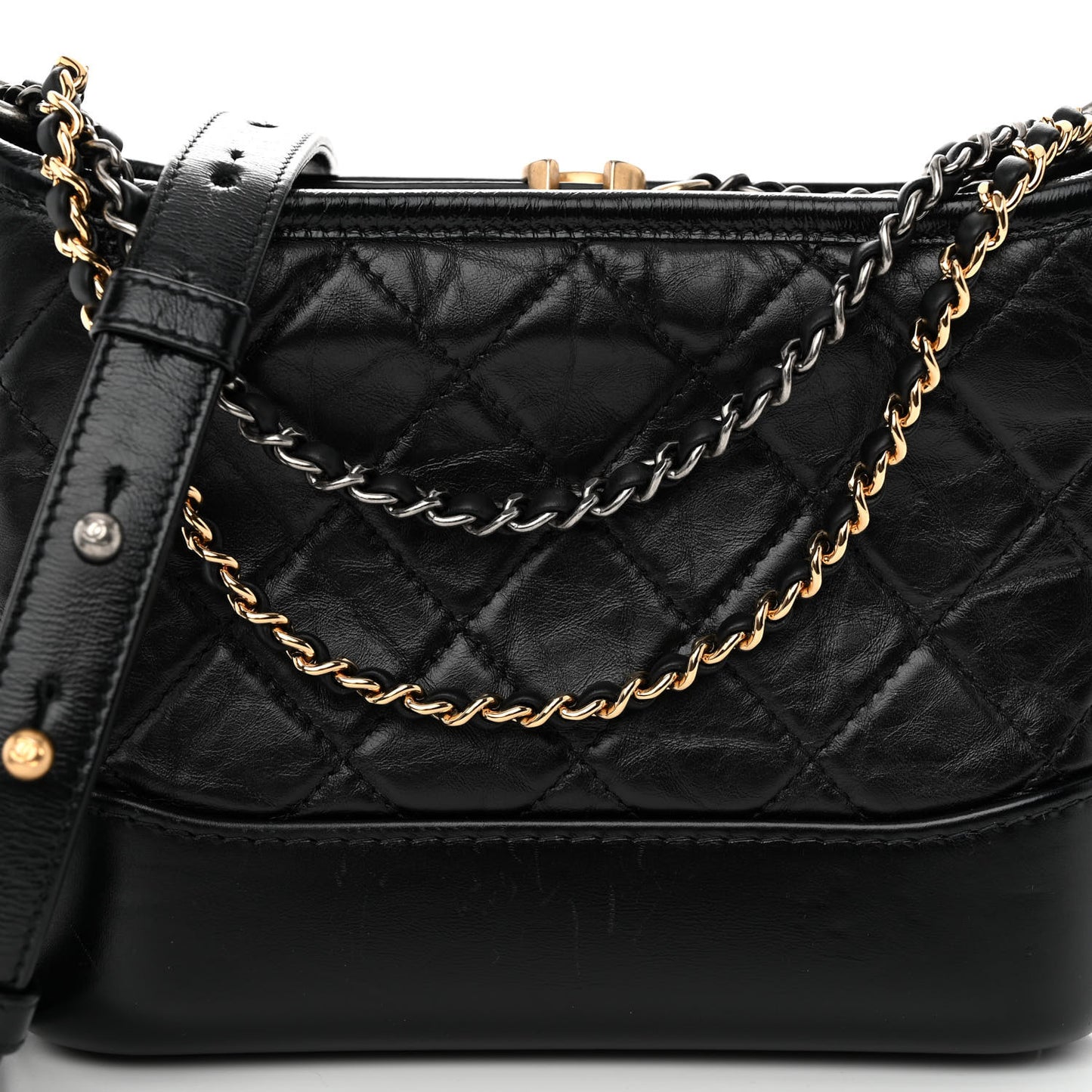 Aged Calfskin Quilted Small Gabrielle Hobo Black