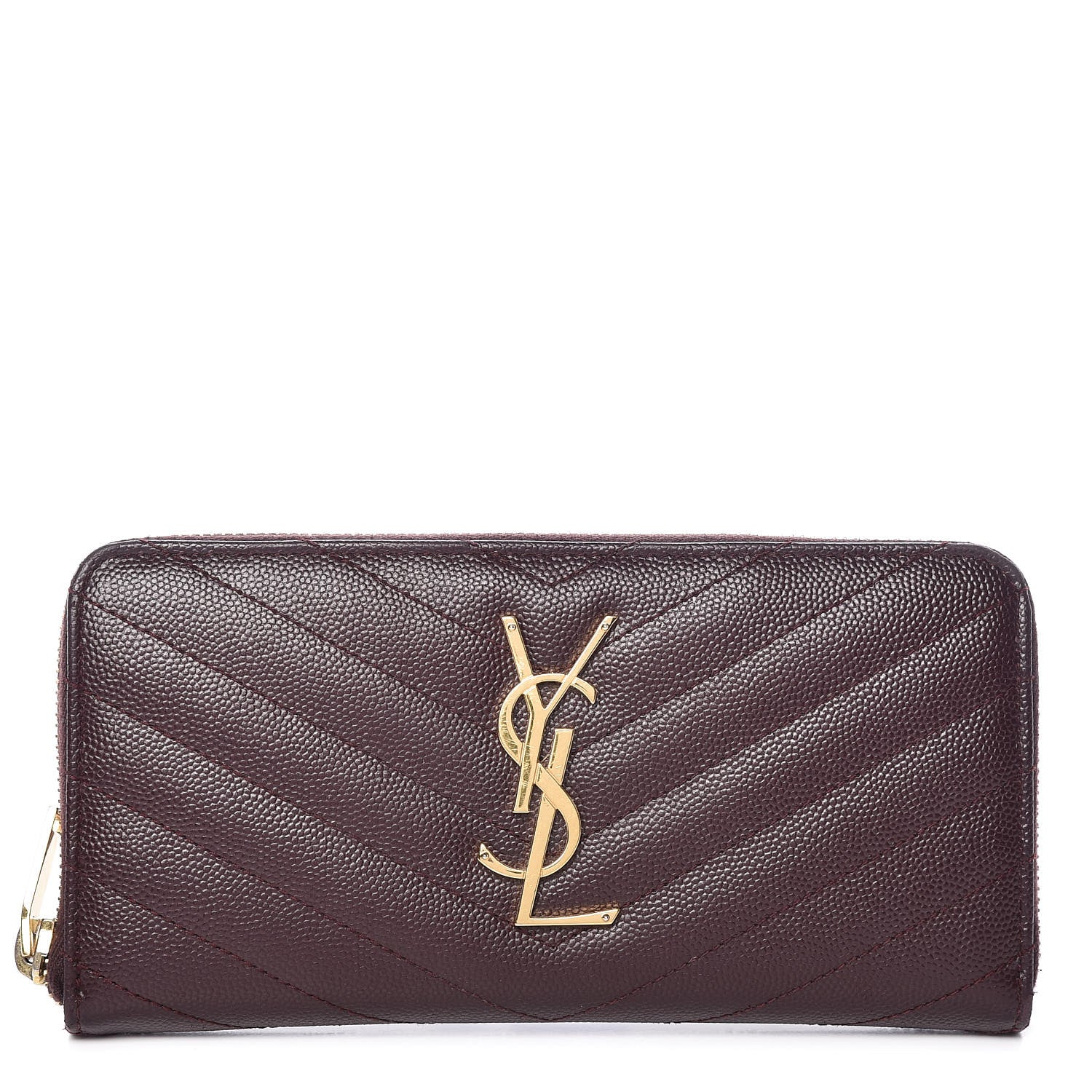 Saint Laurent Grain De Poudre Matelasse Chevron Monogram Zip Around Wallet Amaranto 1 of 9