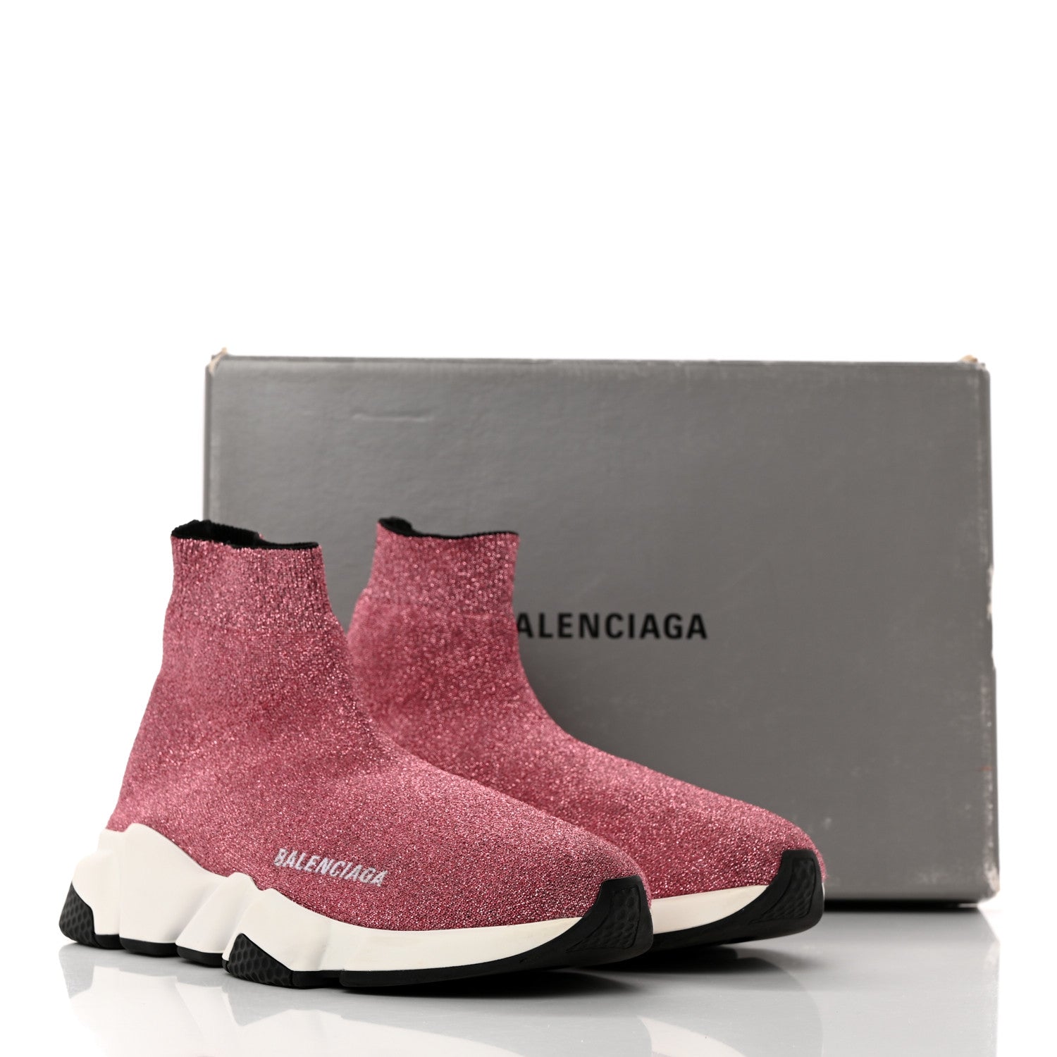 Balenciaga Laminated Knit Bi-Color Sole Womens Speed Sneakers 38 Pink White Black 15 of 15