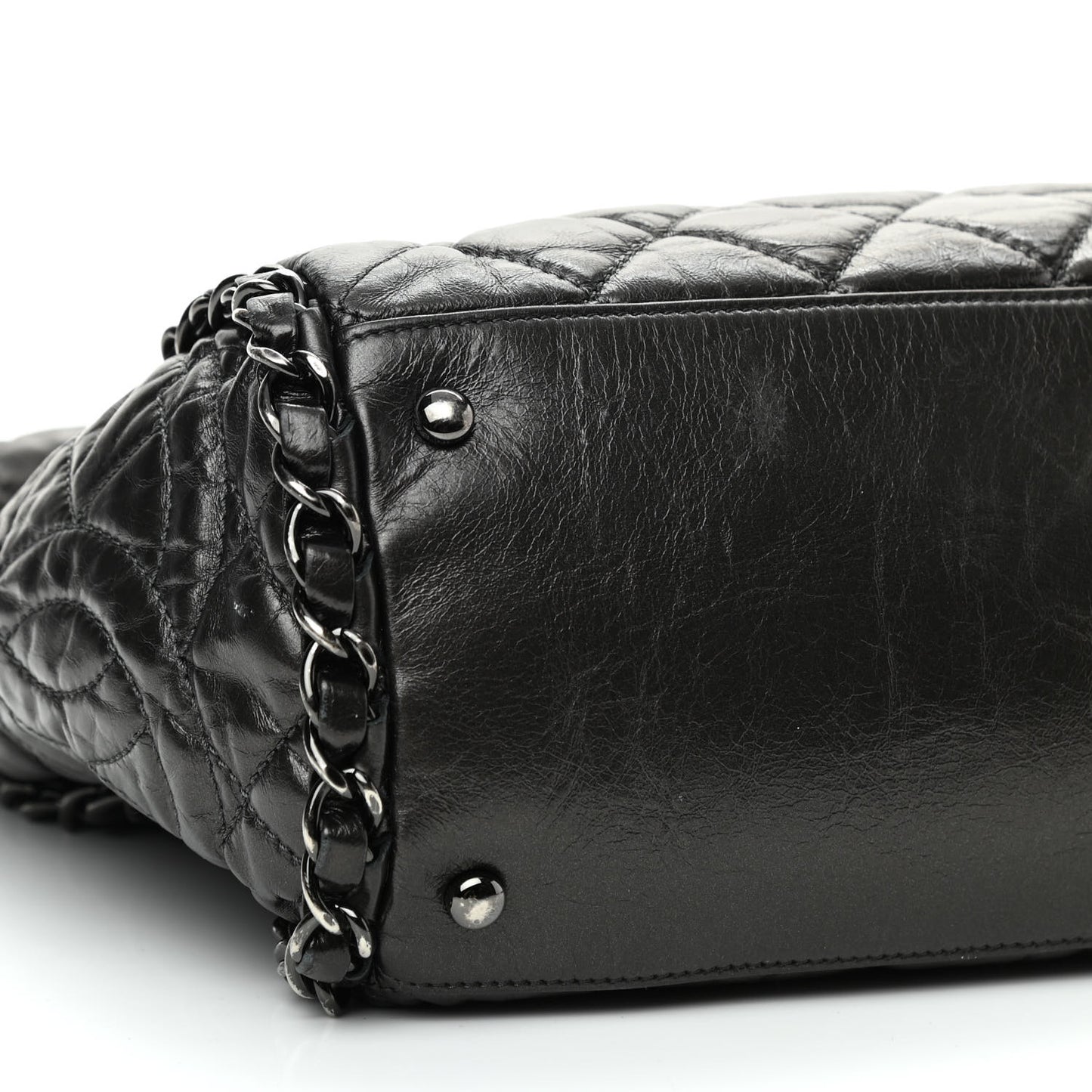 Metallic Calfskin Quilted Large Chain Me Hobo Dark Grey