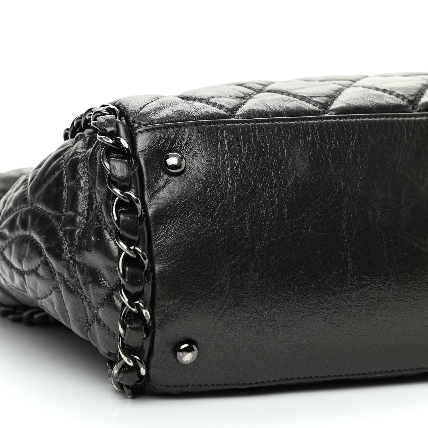 Chanel Metallic Calfskin Quilted Large Chain Me Hobo Dark Grey 8 of 9