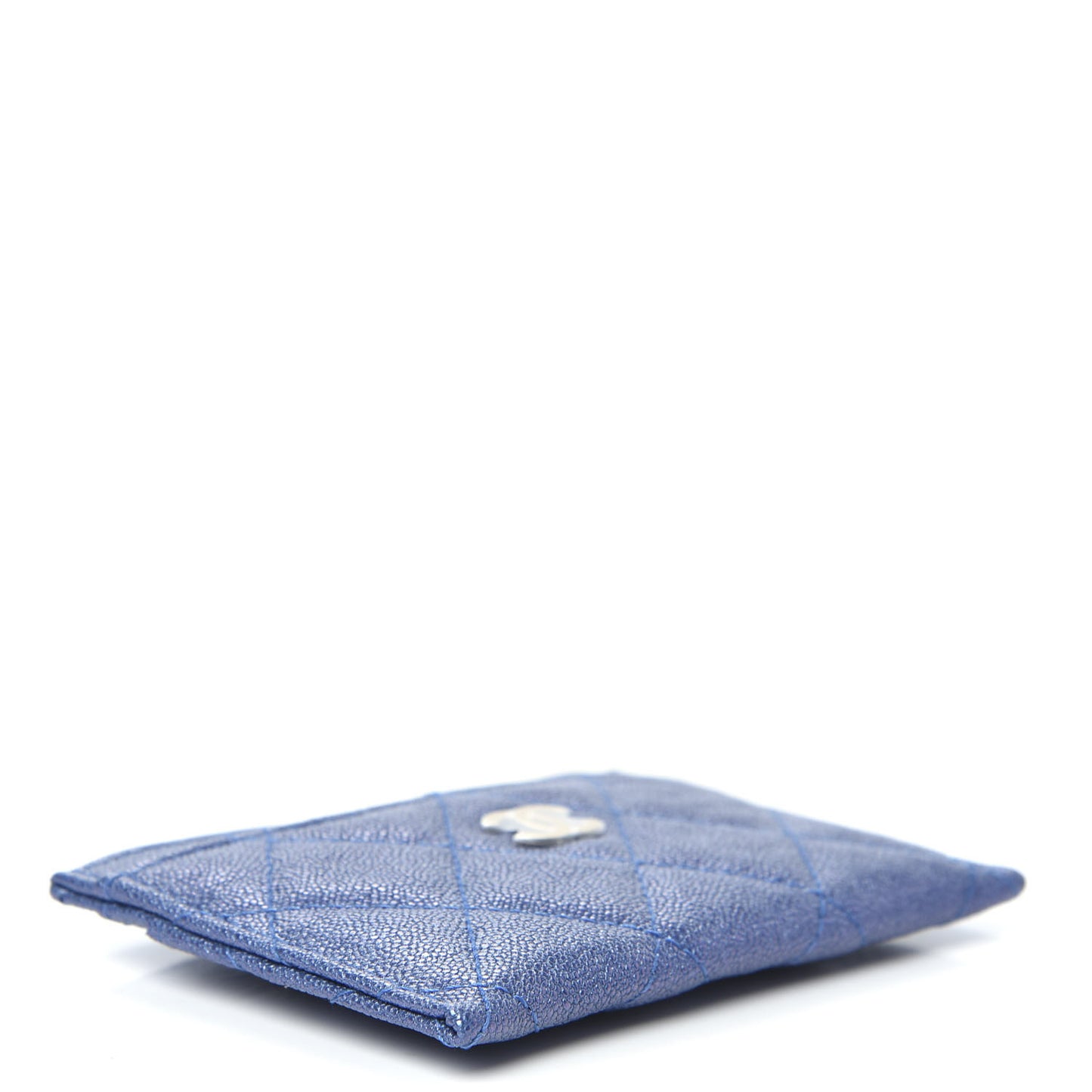 Iridescent Caviar Quilted Card Holder Dark Blue
