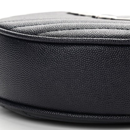 Saint Laurent Grain De Poudre Matelasse Chevron Quilted Round Vinyle Camera Bag Deep Marine 9 of 11