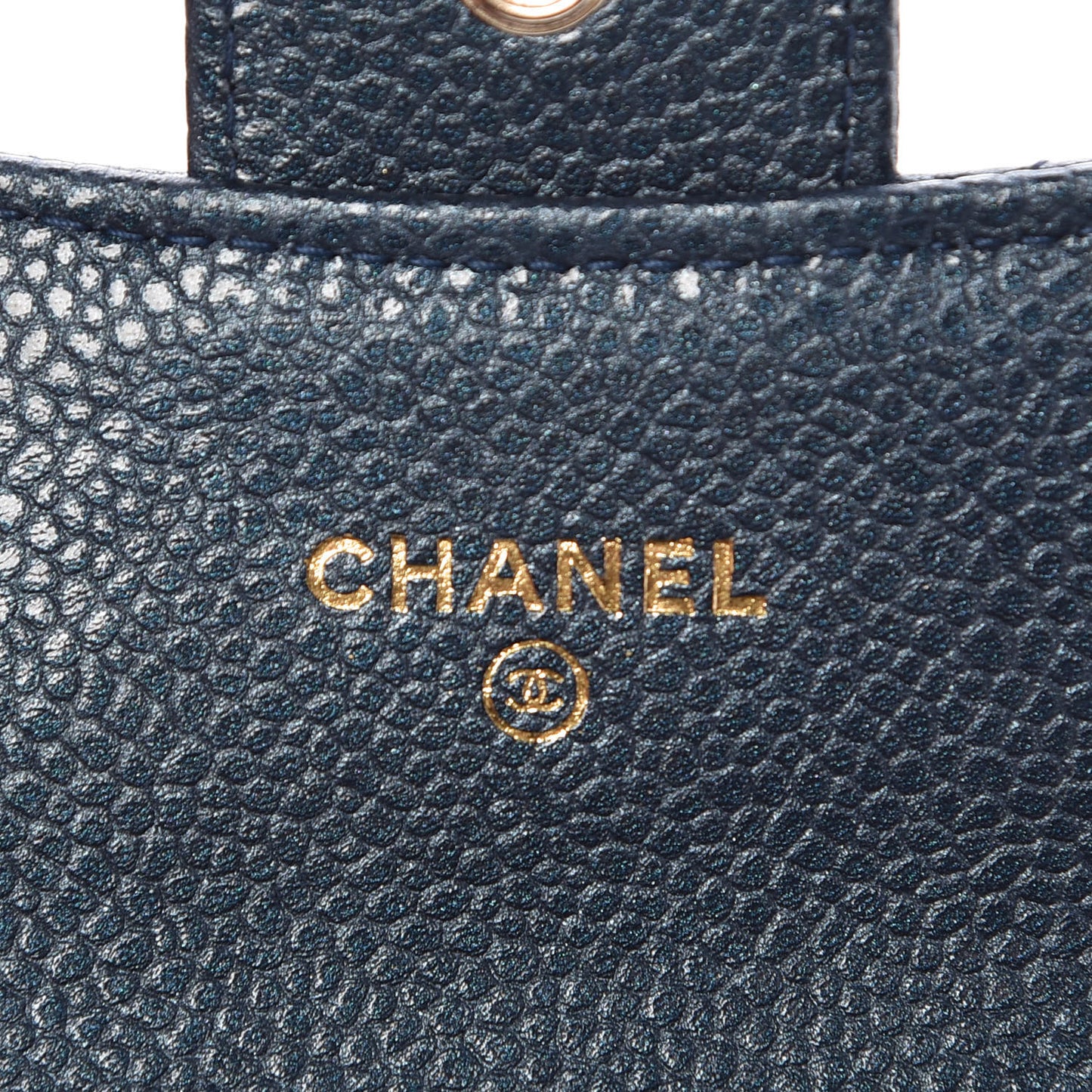 Metallic Caviar Quilted Flap Card Holder Dark Blue