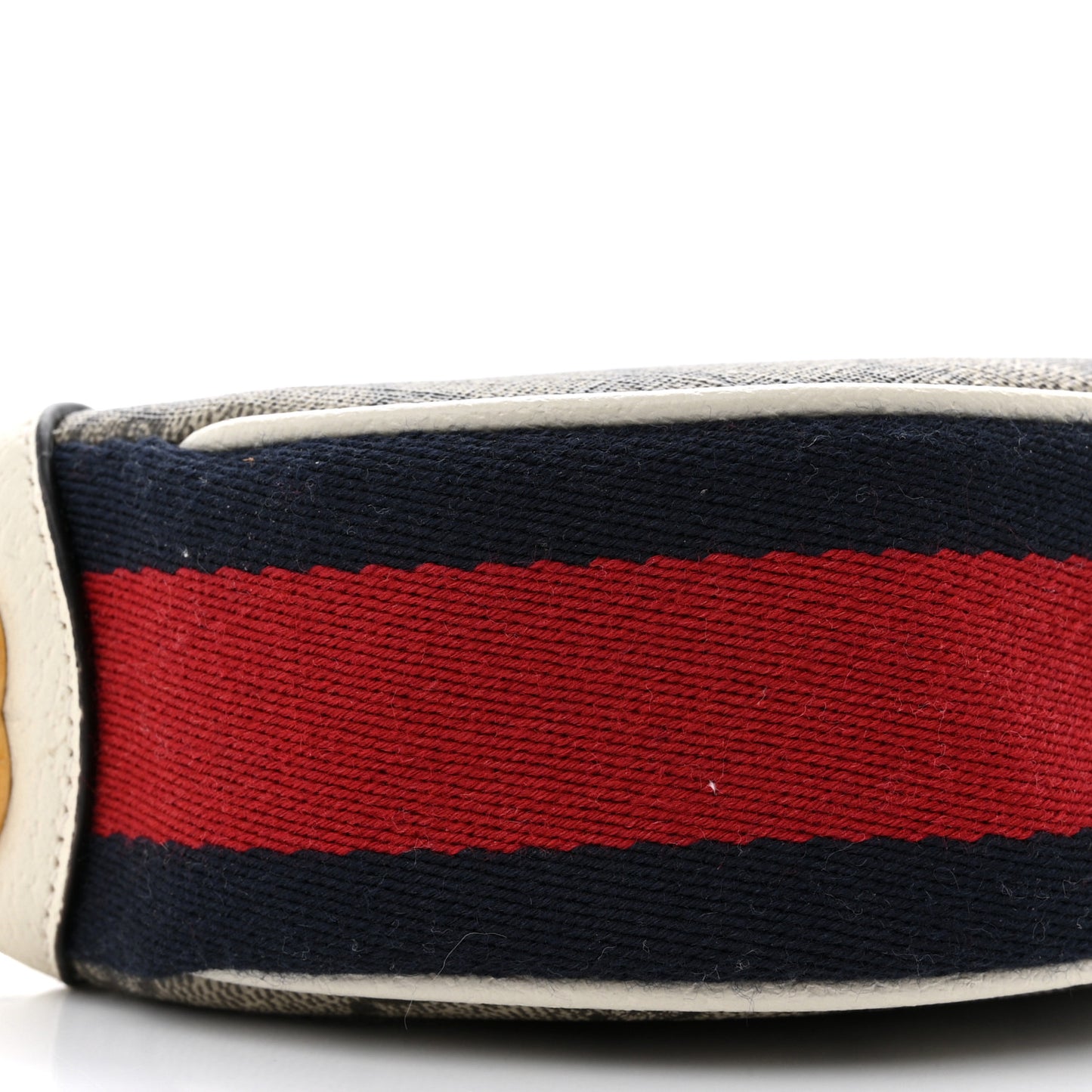 GG Supreme Monogram Textured Dollar Calfskin Web Mini Ophidia Half Moon Hobo Beige Ebony Mystic White