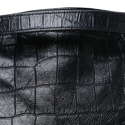 Saint Laurent Calfskin Crocodile Embossed Monogram Medium Niki Shopping Bag Black 8 of 12