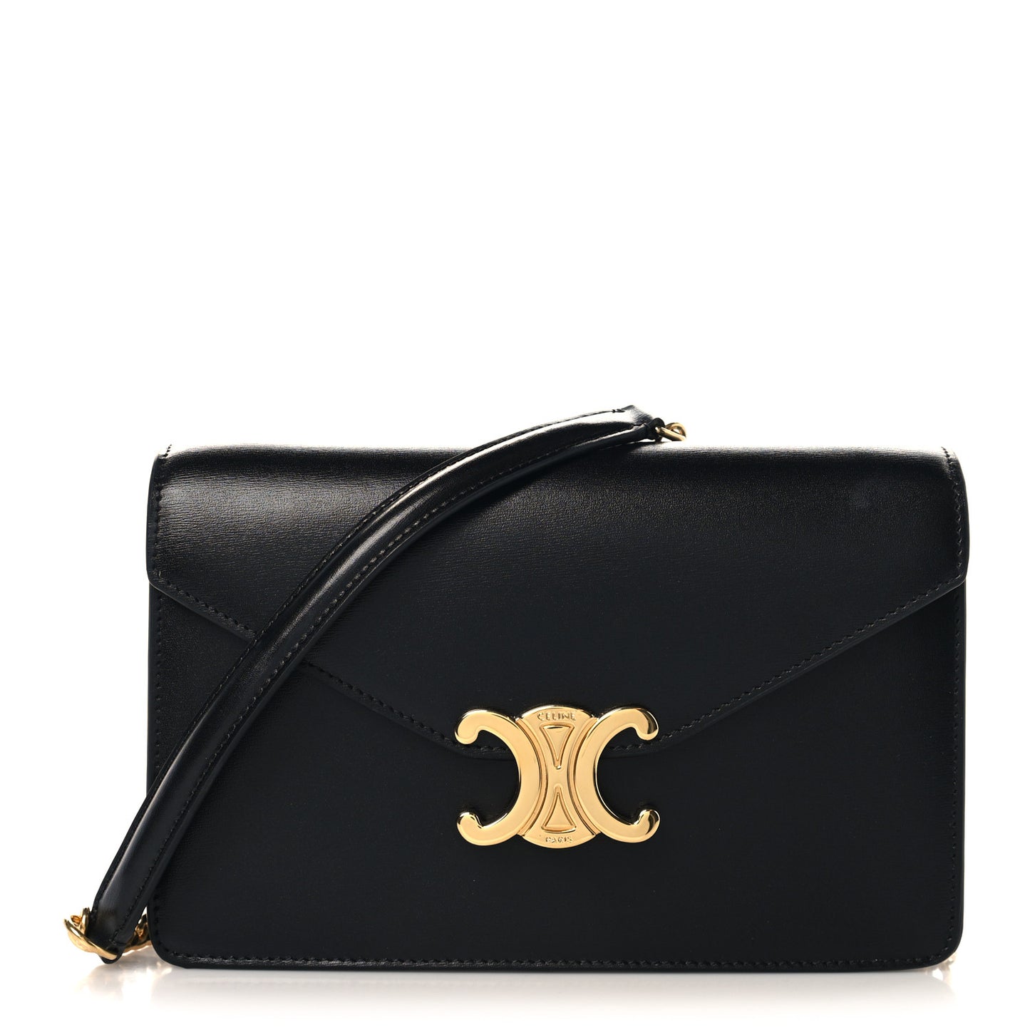Shiny Calfskin Triomphe Margo Wallet on Chain Black