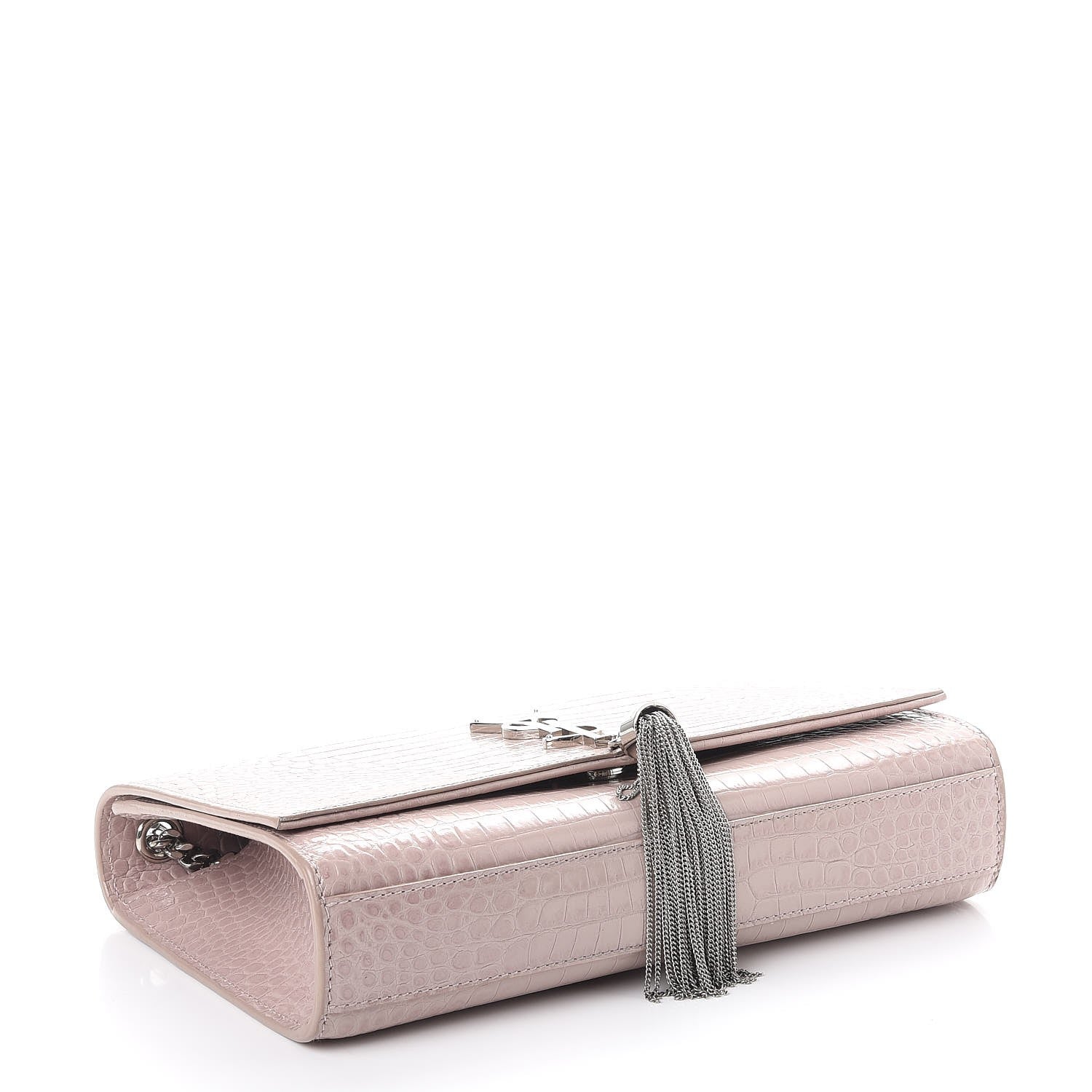 Saint Laurent Calfskin Crocodile Embossed Medium Classic Monogram Kate Tassel Satchel Powder Pink 4 of 11