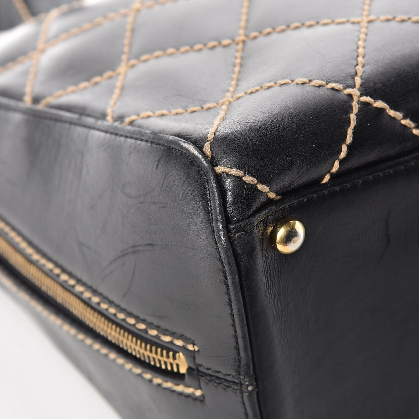 Calfskin Wild Stitch Top Handle Bag Black