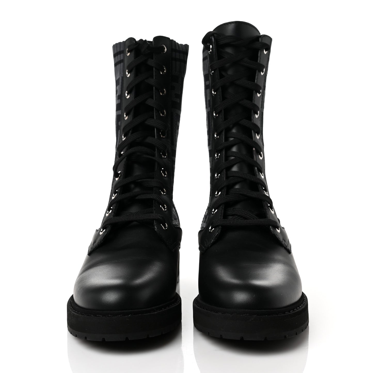 Calfskin Stretch Fabric FF Rockoko Biker Boots 40 Black Charcoal