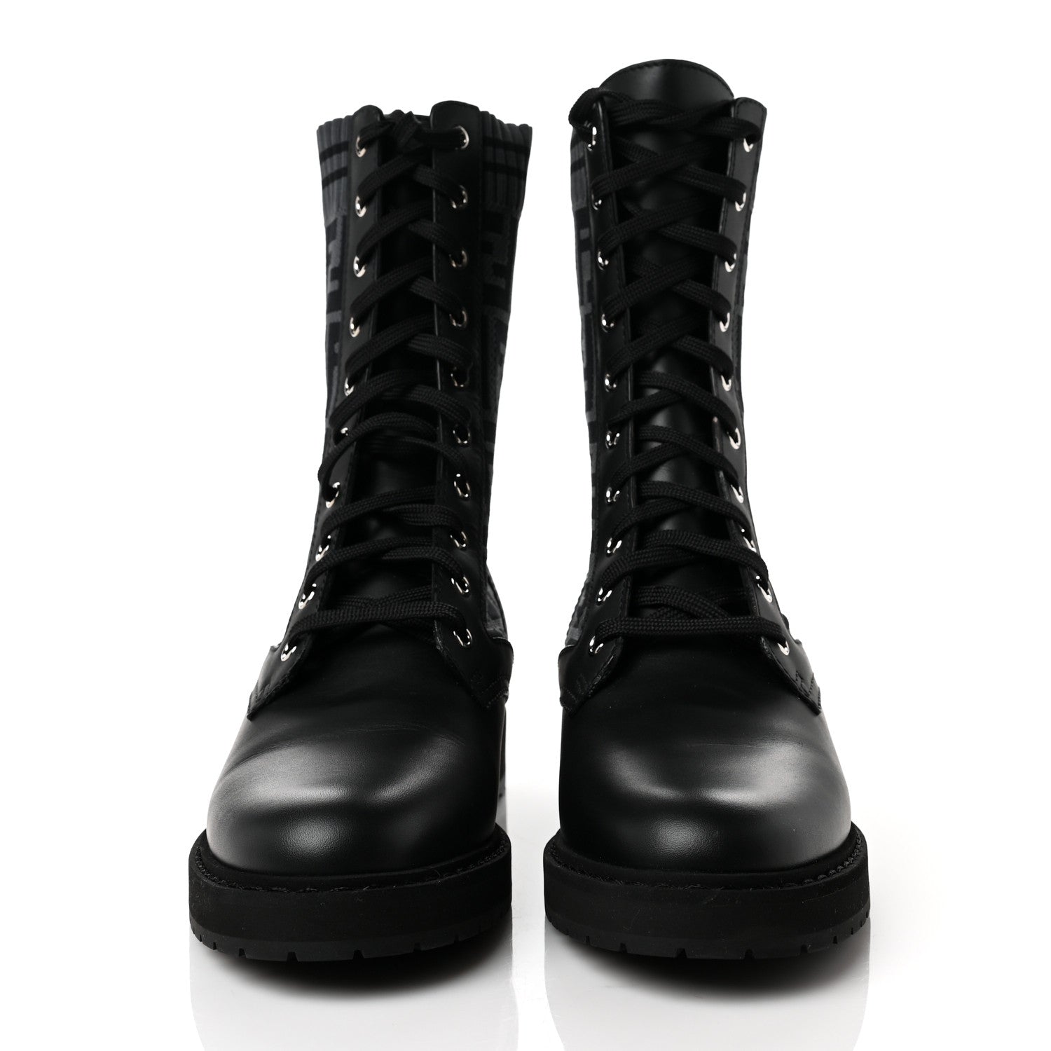Fendi Calfskin Stretch Fabric FF Rockoko Biker Boots 40 Black Charcoal 2 of 8