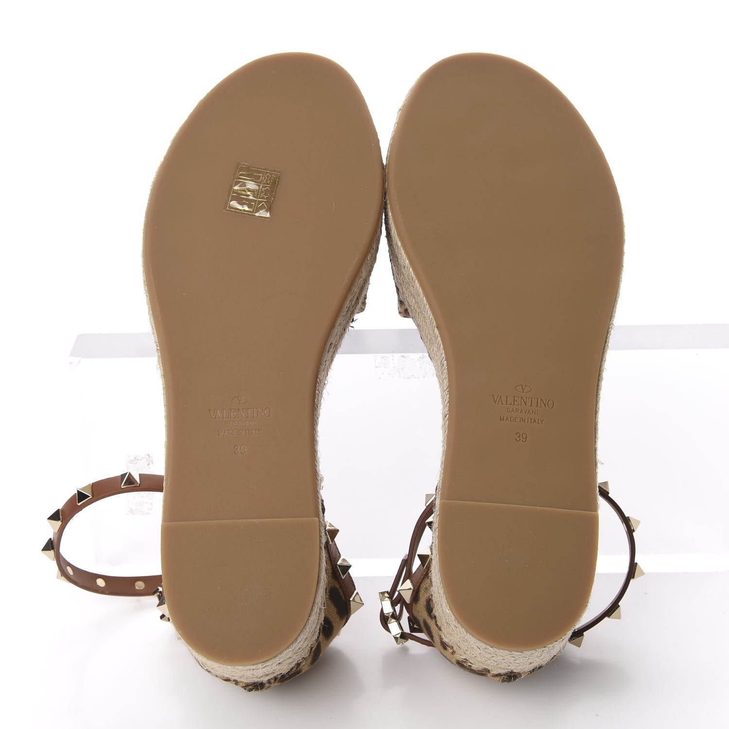 Valentino Garavani Canvas Leopard Print Rockstud Ankle Wrap Espadrille Flatform Sandals 39 Brown 6 of 10